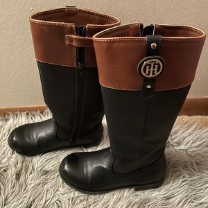 Tommy Hilfiger Two-Tone Riding Boots | Black & Cognac girls size 13 calf boots